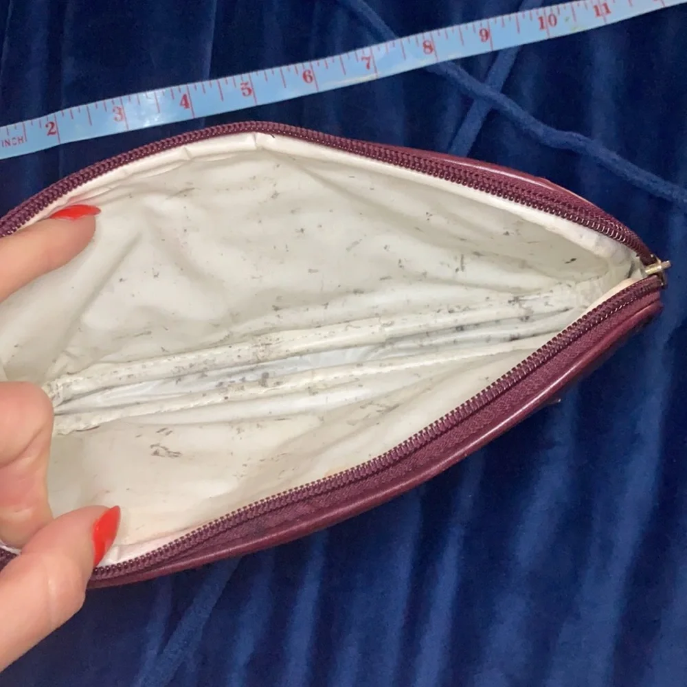 Burgundy Leather Embossed Pencil Case with Gold Hardware Detail
